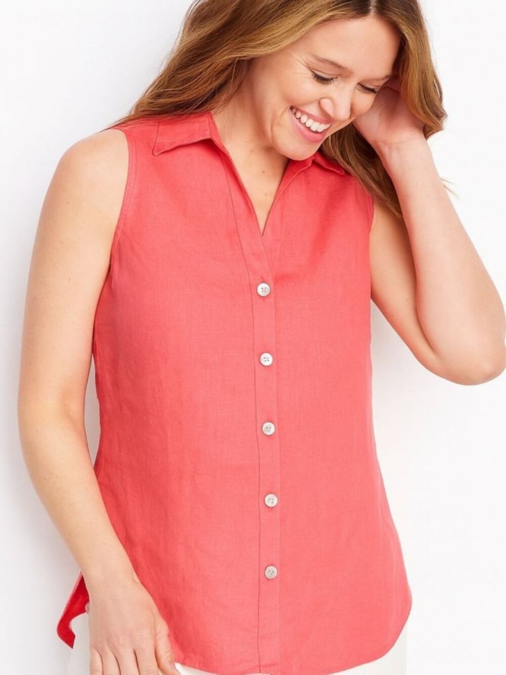 J Jill | Love Linen Womens Tunic Top Sleeveless Coral Button Sides Size M